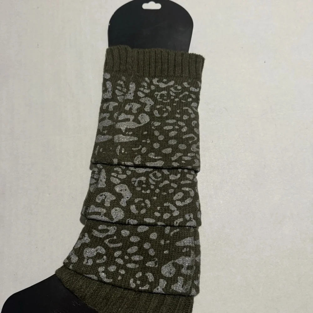 Unbranded Women's Army Green and Silver Leopard Print Leg Warmers #1419
